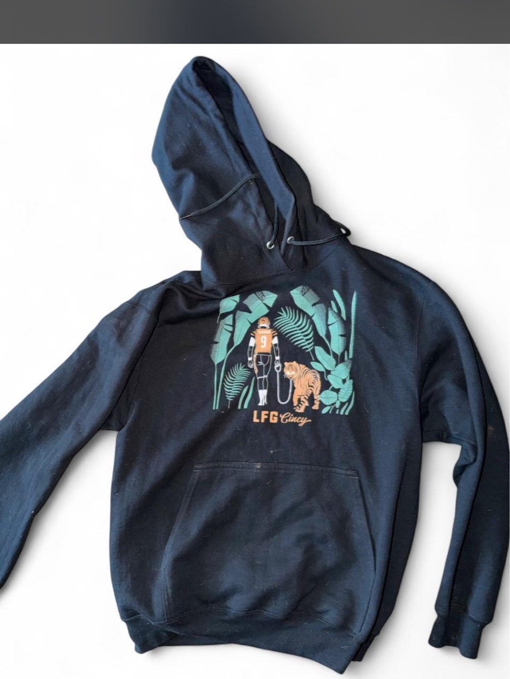 Black Hoodie with Jungle Graphic and Tiger